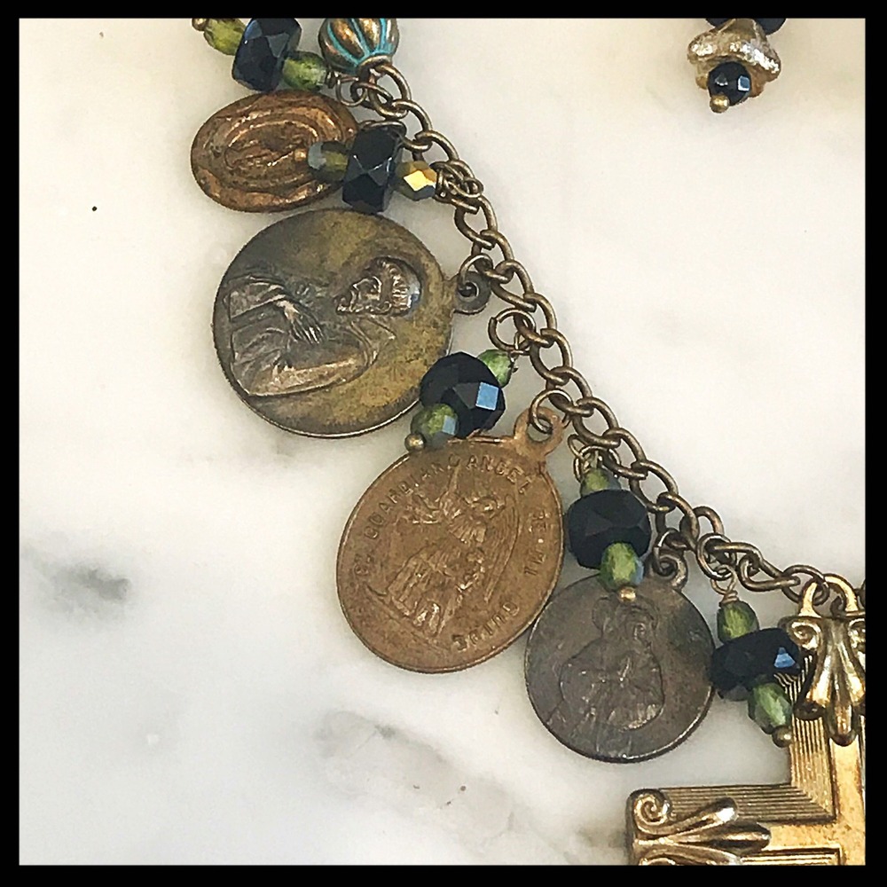 Vintage Religious Medallion & Cross Charm Necklace - Picture 4 of 7